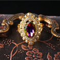 thumbnail image 5 of AYYUFE Women Rainbow Color Big Ellipse Glass Rhinestone Hollow Party Ring Gift Jewelry Glass, Alloy, Rhinestone Beige, 5 of 7