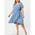 thumbnail image 2 of Unique Bargains Women's Plus Size Denim Dress Wrap Elastic Waist Ruffle Dresses, 2 of 7