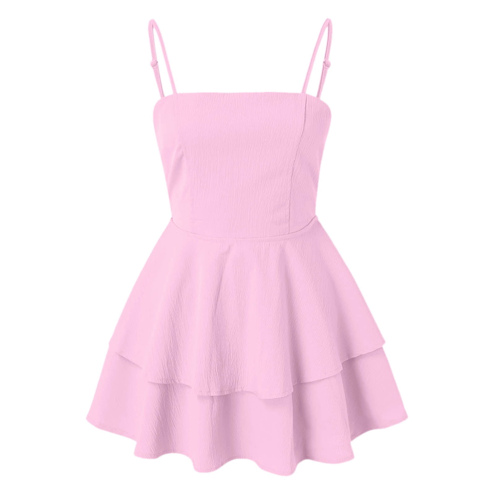 Luwomo Graduation Dresses for Women Summer Blue Sling With Square Neckline And Backless Bow Double Ruffle Hem lightweight Dress RD2 L