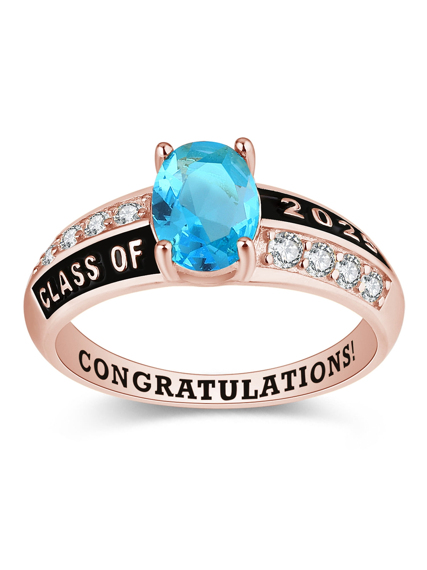 Mementos PJM Custom Women's Class Ring for High School College-Sterling Silver/Rose Gold-Prestige