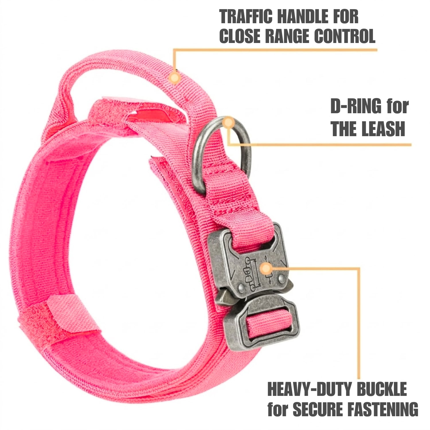 WAAYEEPAL Heavy Duty Nylon Dog Collar Leash Set, Adjustable Training Collar with Control Handle, AirTag Holder & Sturdy Metal Buckle for Medium Large Dogs (XL, Pink)