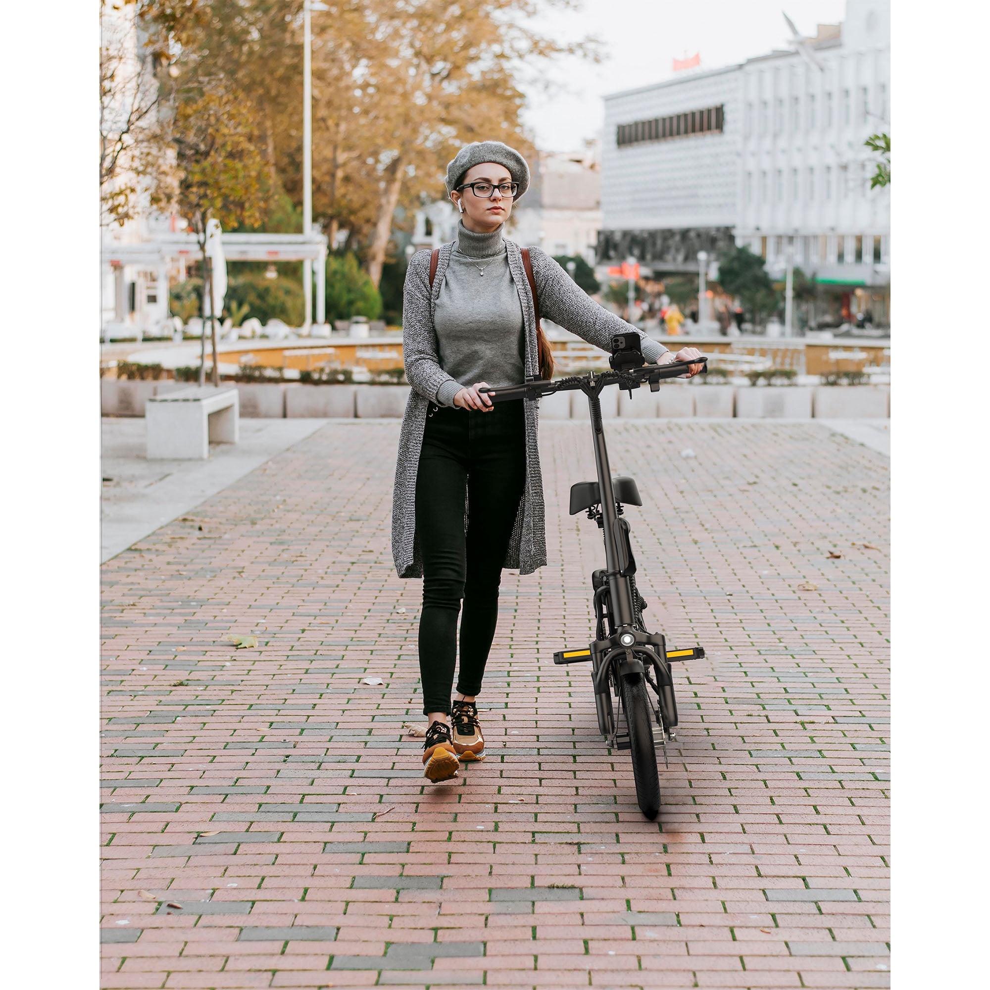 PORORO DC60 Folding Electric Bike, 14" E-Bikes for Adults, 500W Electric Commuter Bicycle 48V 10.4 Ah Removable Battery, Max Speed 20Mph, White