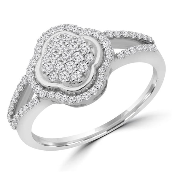 Majesty Diamonds MDR190091-3 0.33 CTW Round Diamond Split Shank Halo Clover Cocktail Ring in 14K White Gold - Size 3