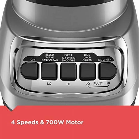 BLACK+DECKER BL1230SG POWERCRUSH 6-CUP COUNTERTOP BLENDER WITH GLASS JAR AND 4-SPEED SETTINGS, 700W MOTOR, SILVER