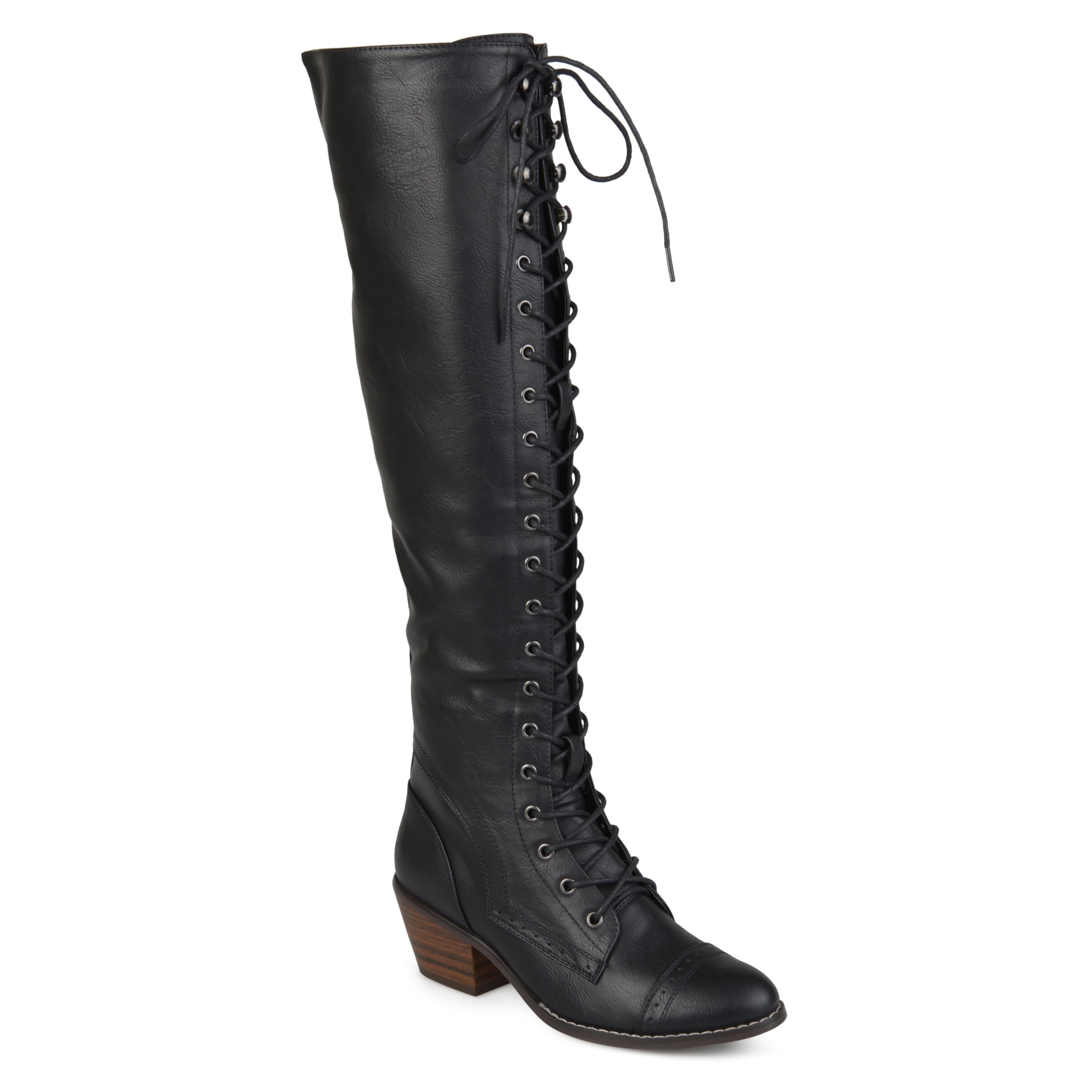 Women's Faux Leather Wide Calf Over-the-knee Lace-up Brogue Boots ...