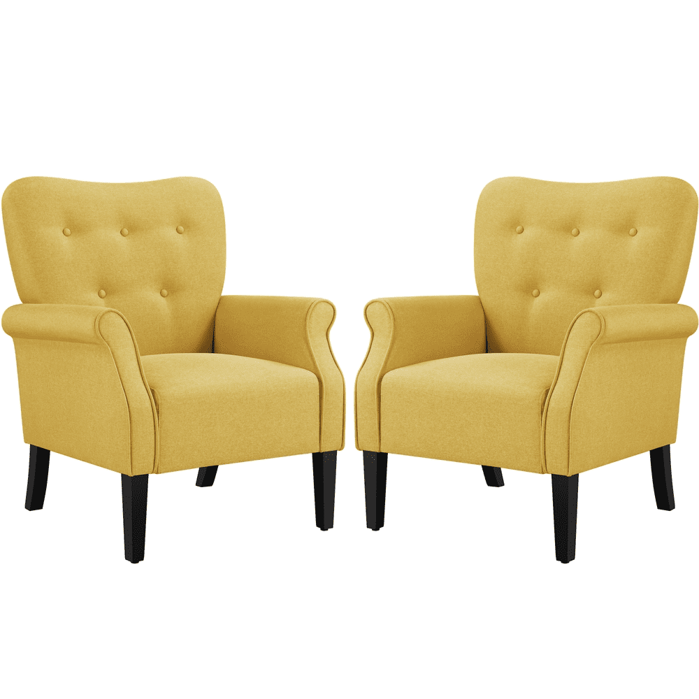 Yaheetech 2pcs Modern Upholstered Accent Chair with Wooden Leg for