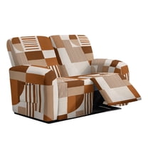 TSOVTHRID Geometric Brown Beige Print Reclining Loveseat Slipcovers, 6-Piece Soft Stretch Sofa Cover, 2 Seat Washable Loveseat Recliner Covers for Dogs Cats