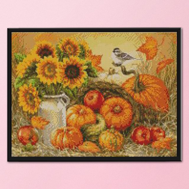 Cuadros Decorativos 11CT Impreso bordado completo Calabaza Flor Costura DIY Kit de punto de cruz Ndcxsfigh Nuevos Originales