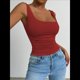thumbnail image 5 of Camiseta Básica de Verano Sin Mangas con Cuello Cuadrado y Fruncido para Mujer. Vino Tinto M, 5 of 9