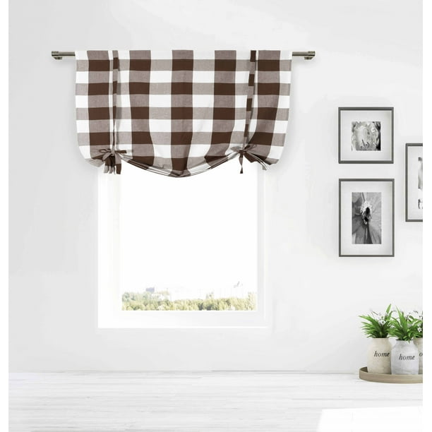 Chocolate Brown And White Tie Up Window Curtain Shade Large Buffalo Check 100 Cotton 42 In Wide X 63 Long Com Chocolate Brown And White Tie Up Window, Brown Tie Up Curtains