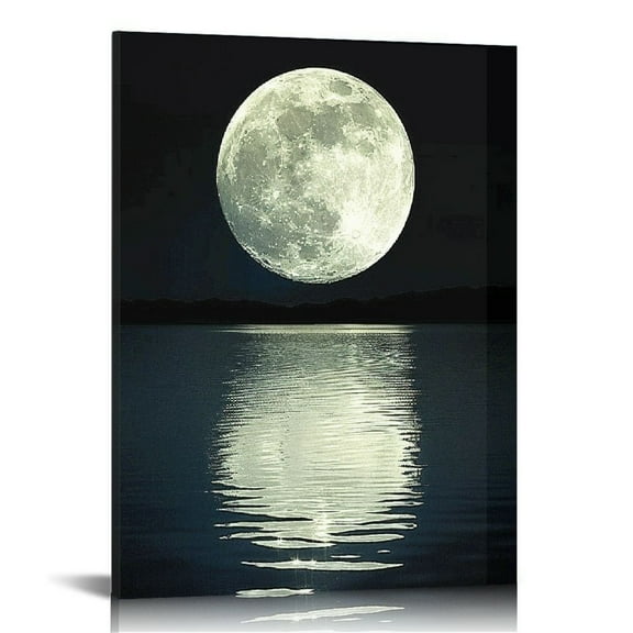RUIYC Canvas Wall Art Prints Moon Pictures Printed on Canvas Black and White Wall Stretched Artwork for Home Office Decorations
