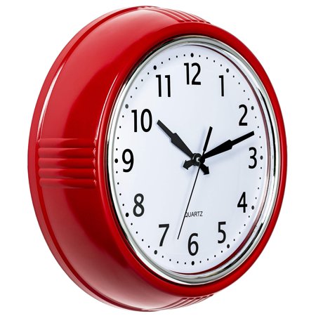 Bernhard Products Retro Wall Clock 9.5 Inch Red Kitchen 50's Vintage Design Round