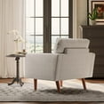 thumbnail image 6 of Koorlian Beige Accent Chairs, Mid Century Modern Accent Chair with Track Armrest, Button Tufted Armchair, 2 Bolster Pillow, Linen Fabric Single Sofa Chair for Living Room/Bedroom/Apartment/Office, 6 of 7