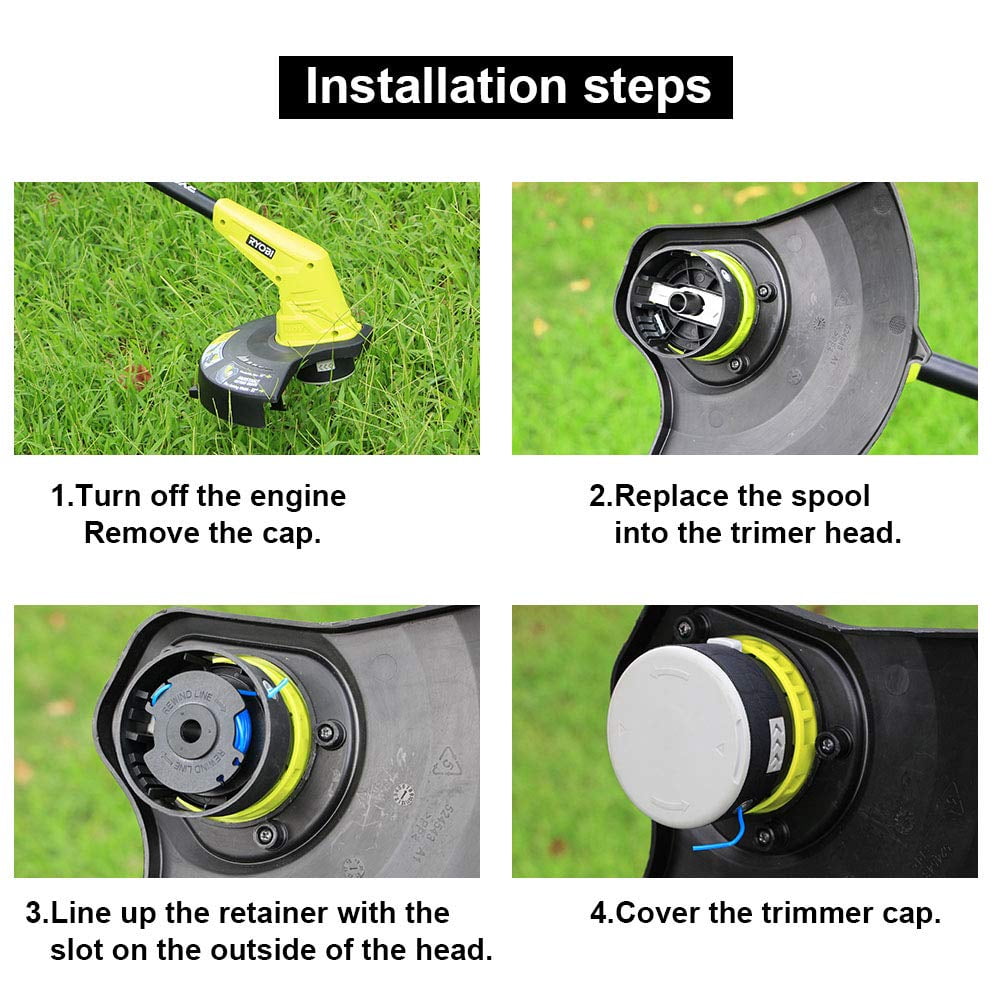String Trimmer Spool Replacement for Ryobi One Plus AC14RL3A 18V 24V 40V 11ft 0.065 Auto Feed Cordless Weed Eater Spools Line with AC14HCA Cap Covers Parts 6 Spools 1 Cap Walmart