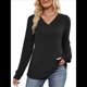 thumbnail image 2 of Blusa de Larga con Cuello en V para Mujer, Blusa Informal de Otoño, Suéter Tipo Túnica, Ropa de Moda. Negro S, 2 of 4