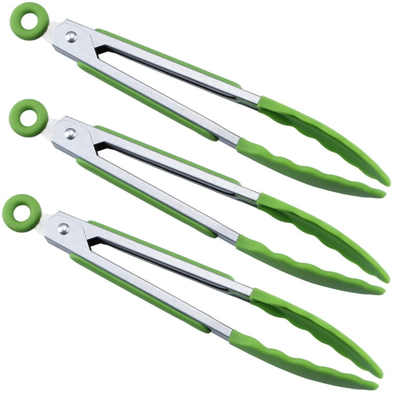 Kitchen Tongs for Cooking, 9 Inch Small Silicone Tongs, Food Grade Mini  Serving Tongs with Silicone Tips, Set of 3, Green