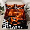 thumbnail image 2 of Homewish Cartoon Orange Automobile Queen Sheet Sets, Sports Car Checkered Flag Flat Sheet, Teens Kids Boys Men Queen Fitted Sheet, Super Cozy Room Decor, 4 Pieces, 2 of 7