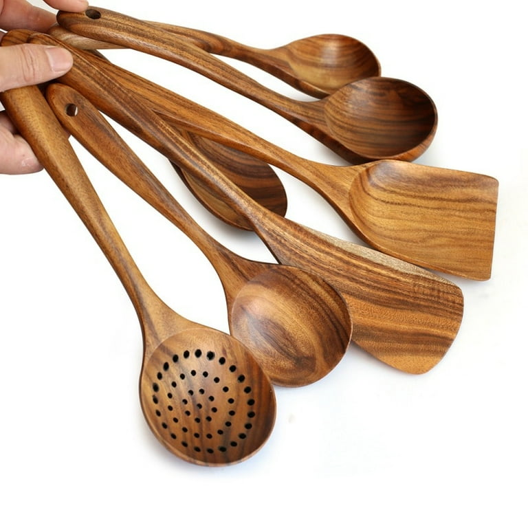 Vintage Natural Solid Wood Kitchen Cooking Tools with Long Handles Home  Asian Restaurant Healthy and Non-toxic 