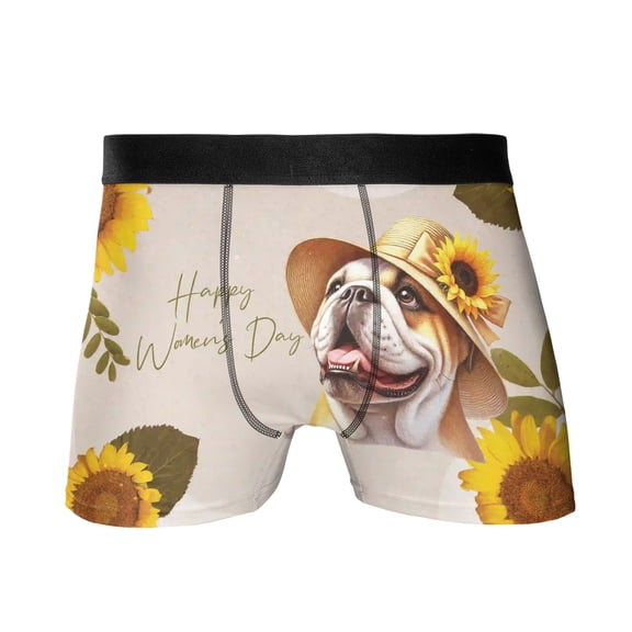 Happy Women's Day Bulldog Sunflower Vintage Proud Mom All Over Print Boxer Briefs Underwear for Men Dad Dog Lover Gifts Idea - 02030