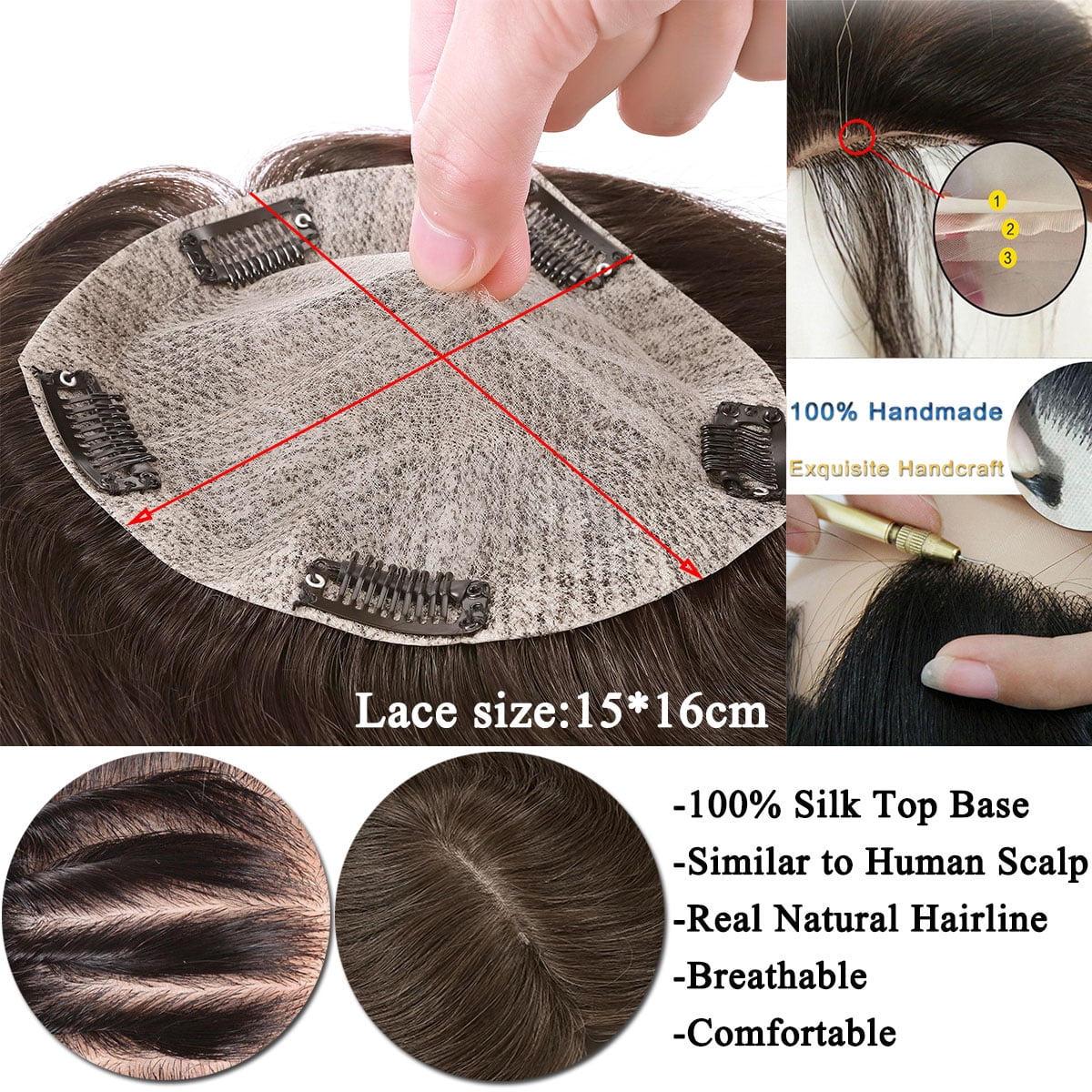 SEGO Clip in Hair Extensions Human Hair Toppers 100% Real Human Hair Topper for Thinning/Loss Hair Natural Black Hair Pieces