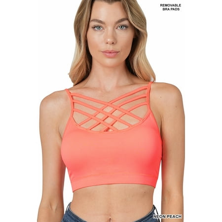 

TheLovely Women & Plus Comfort Seamless Crisscross Front Strappy Bralette Sports Bra Top with Removable Pads