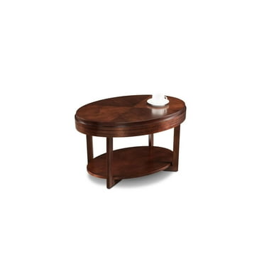 HomeStock Rustic Refinement Oval Small Coffee Table with Shelf, Solid Wood Construction, Chocolate Cherry Finish, 23"D x 33"W x 19"H