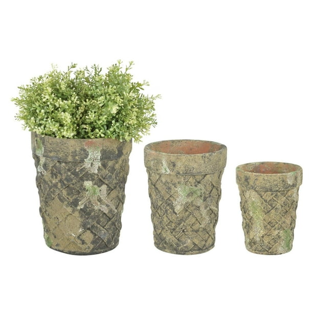 Aged Ceramic Moss Flower Pots Set of 3