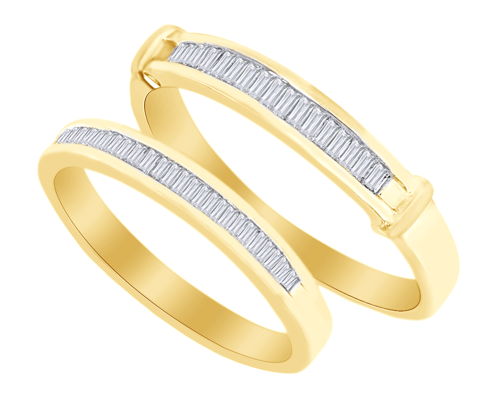 AFFY Baguette Cut White Natural Diamond His and Hers Wedding Band Set in 14K Yellow Gold (0.5 Cttw)
