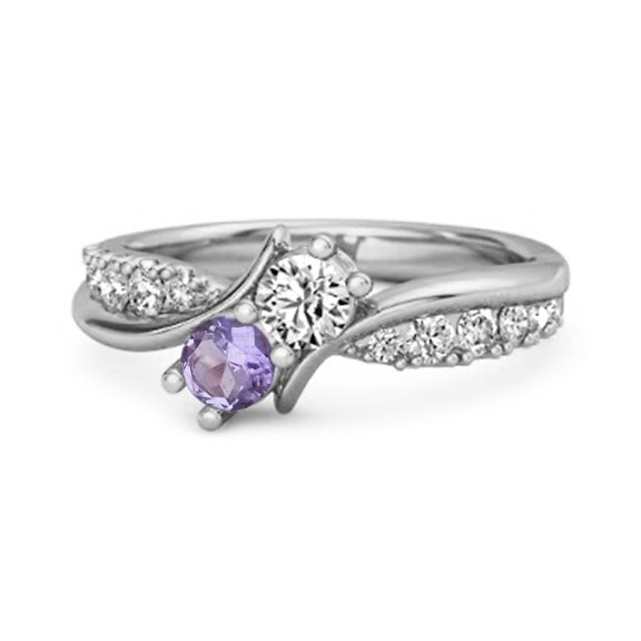 0.10 Ct Round Cut Amethyst Two Stone Swirl 925 Sterling Silver Women Valentines Day Gifts Ring