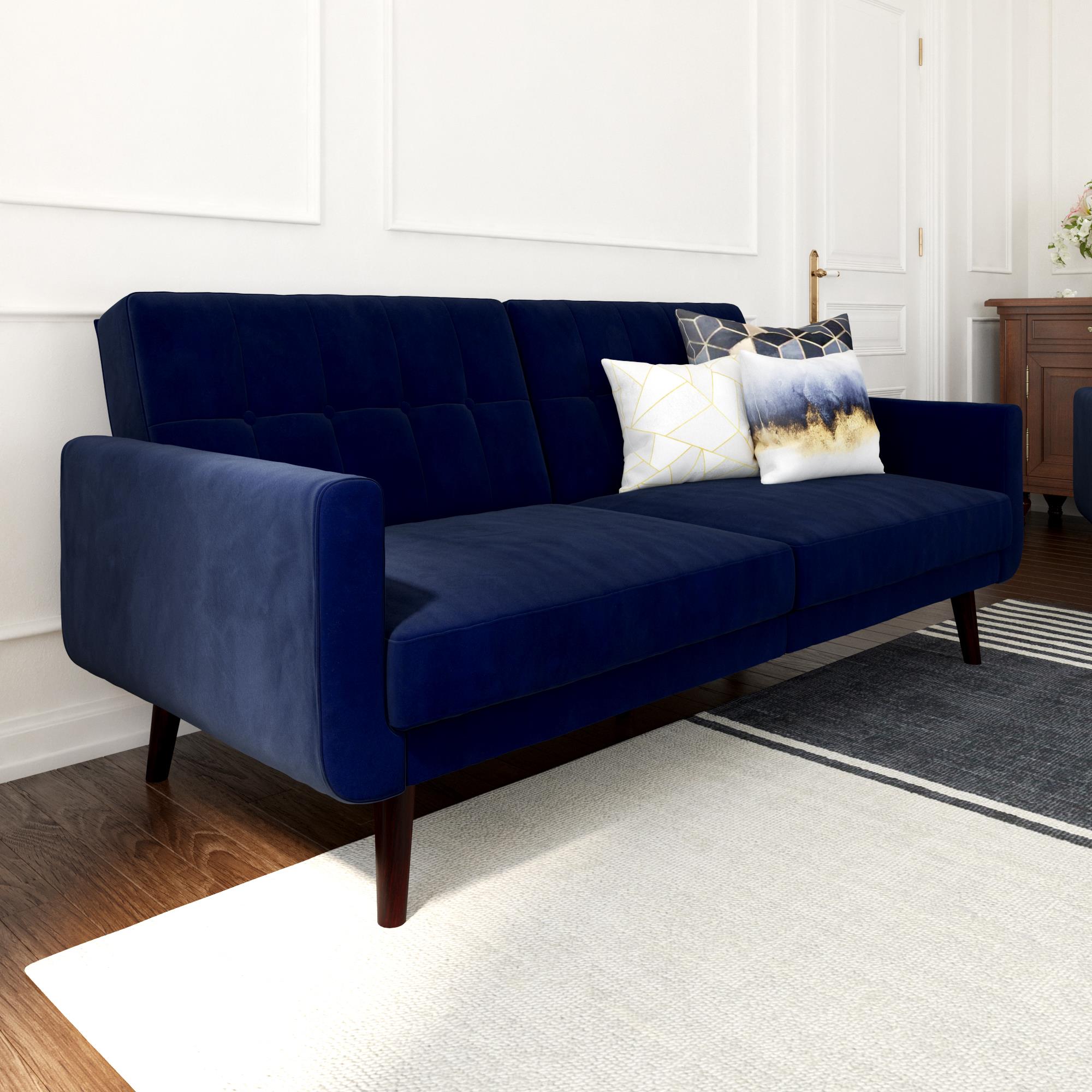 Better Homes And Gardens Nola Modern Futon Blue Velvet Walmart Com Walmart Com