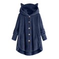 thumbnail image 1 of WEIYLL Womens Fleece Jacket Velvet Cat Ear Hooded Soild Patchwork Button Plush Navy Ladies Fall Tops And Blouses Size S, 1 of 4