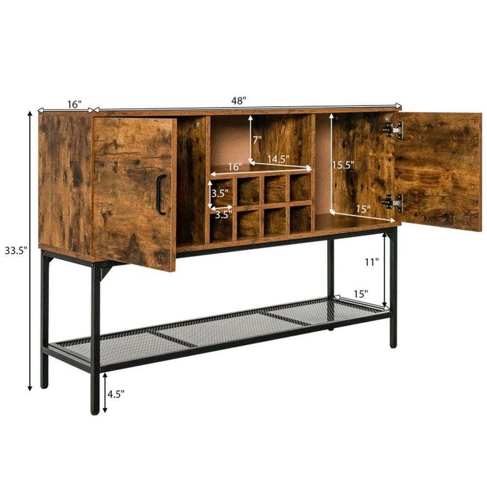 Finihen Kitchen Storage Cabinet, Buffet Sideboard, Industrial Kitchen Buffet Sideboard with Wine Rack and 2 Doors, for Dining Room, Kitchen, Living Room, Rustic Brown