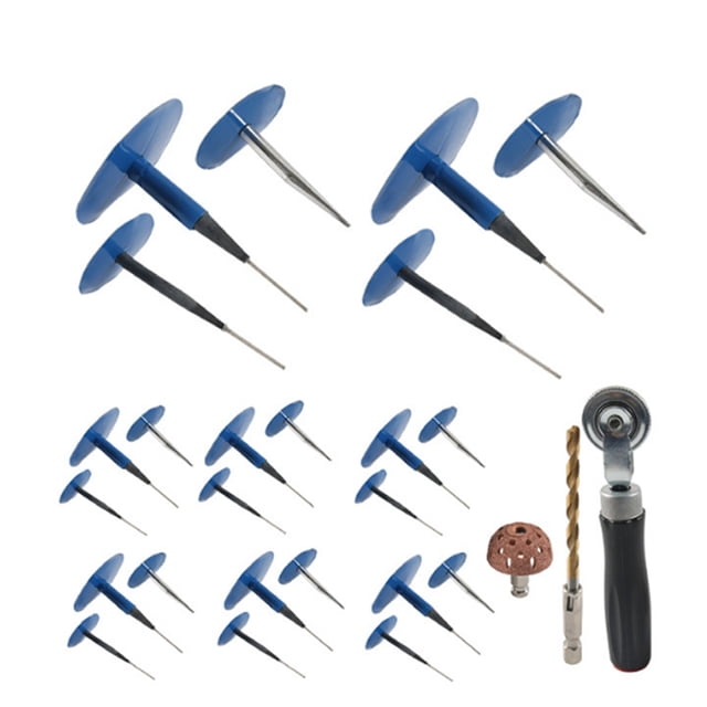 Trousse d'Outils de Réparation de Pneus Incluant 24 Pcs de Bouchons de Réparation de Pneus, Roue de Polissage, Rouleau de Réparation de Pneus avec Forets Torsadés de 4 mm