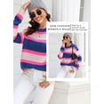 thumbnail image 6 of Xuanfei Women Contrast Color Spliced Horizontal Stripes Crew Neck Knit Sweater, 6 of 7