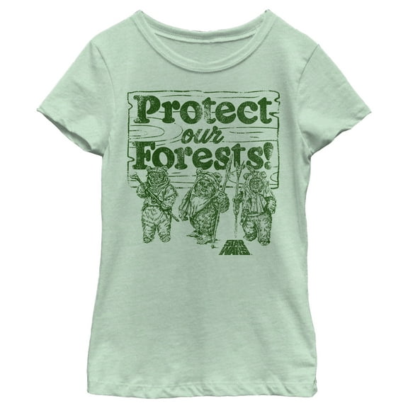 Girl's Star Wars Ewok Protect Our Forests  Graphic Tee Mint X Small