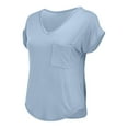 thumbnail image 5 of Women's Pocket V-Neck Tee - Summer Basic Casual T-Shirt, Loose Fit Comfortable Solid Color Top | Yubnlvae (Light blue | L), 5 of 9