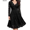 thumbnail image 4 of Vestido de encaje elegante para mujer, minivestido Vintage de manga larga con cuello en V, liso, ajustado, para fiesta y Club nocturno, 2024, 4 of 5