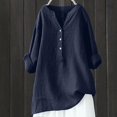 thumbnail image 2 of Womens Cotton Linen Tops V-Neck Half Sleeve Solid Casual Button down Shirts Comfy Loose Fit Flowy Tunic Tops Lightweight Summer Blouse, 2 of 4
