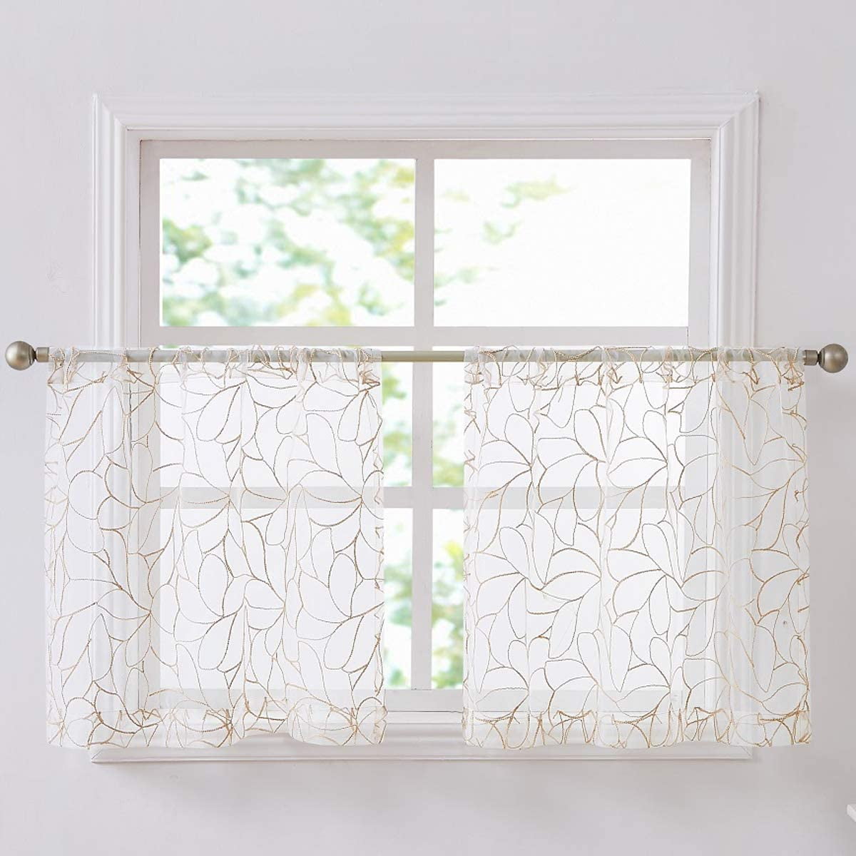 WARM HOME DESIGNS Pair of 2 30" x 24" Sheer White Kitchen Curtains