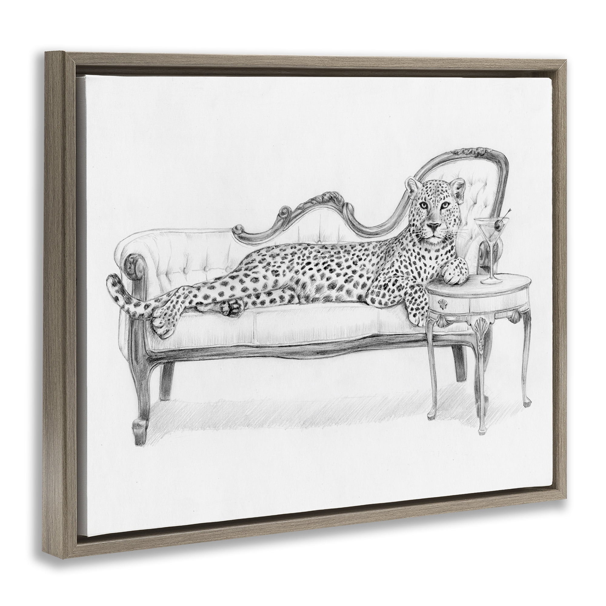 Stupell Industries Lounging Beast Cheetah Brown Framed Floater Canvas Wall Art, design by Victoria Barnes