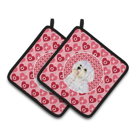 

Carolines Treasures SS4481PTHD Maltese Hearts Love and Valentines Day Portrait Pair of Pot Holders 7.5HX7.5W
