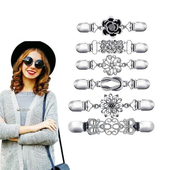 6 Pcs Multifunctional Shawl Clips, Zinc Alloy Non-Fade Sweater Guards & Jacket Pins, Retro Chic Decor for Women in Fall Winter Seasons