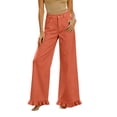 thumbnail image 4 of Costeam Womens High Waisted Wide Leg Pants Ruffle Flared Hem with Side Pockets Elastic Back Waist Loose Fit Solid Color Lightweight Soft Flowy Casual Full Length Trousers, 4 of 6