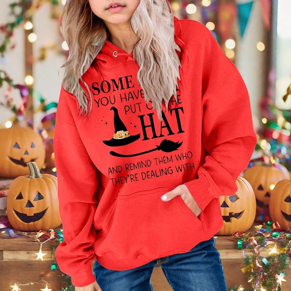 larppty Halloween Sweatshirt Boys and Girls Casual Long Sleeve Hoodies Cute Oversized Fleece Pocket Sweatshirt Tops (Red,12-13 Years)