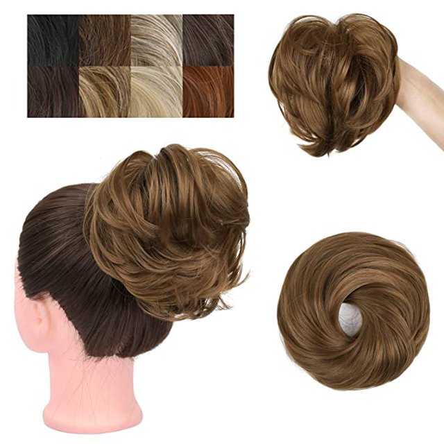 Chignons Pièce de Cheveux Extensions de Cheveux Synthétiques Chouchous Chignon pour Femmes Filles (Brun Châtaigne -#96, Chignon Droit)
