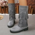 thumbnail image 3 of Aihuaihua Womens Faux Suede 2 Layer Tassel Fringe Flat Mid Calf Boots Classic Double Fringe Moccasin Boots Mid Calf Women Flat, 3 of 10