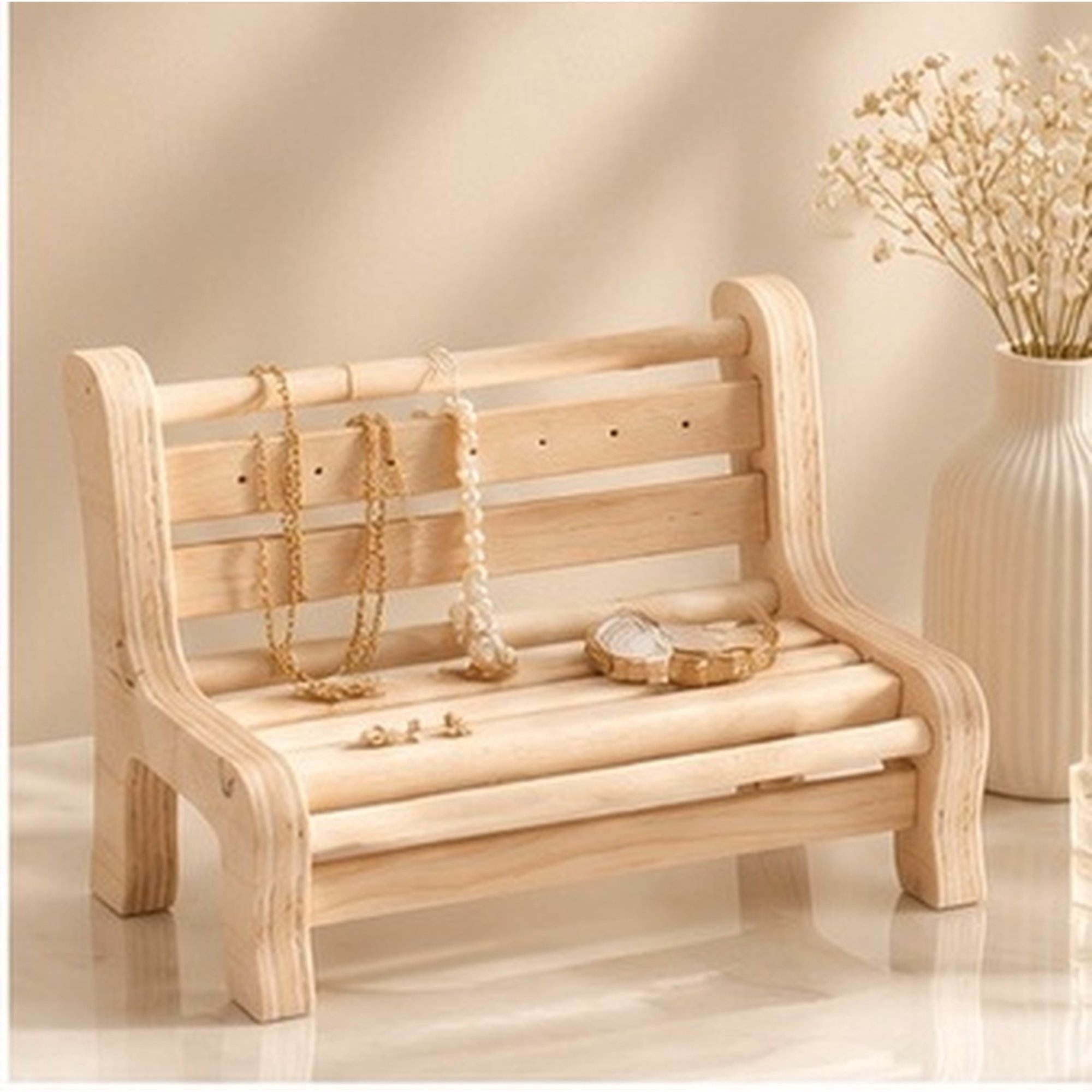 SOPOTUTU Khaki Wood Jewelry Stand with Multi Function Storage for Closet Jewelry Organizer and Desk