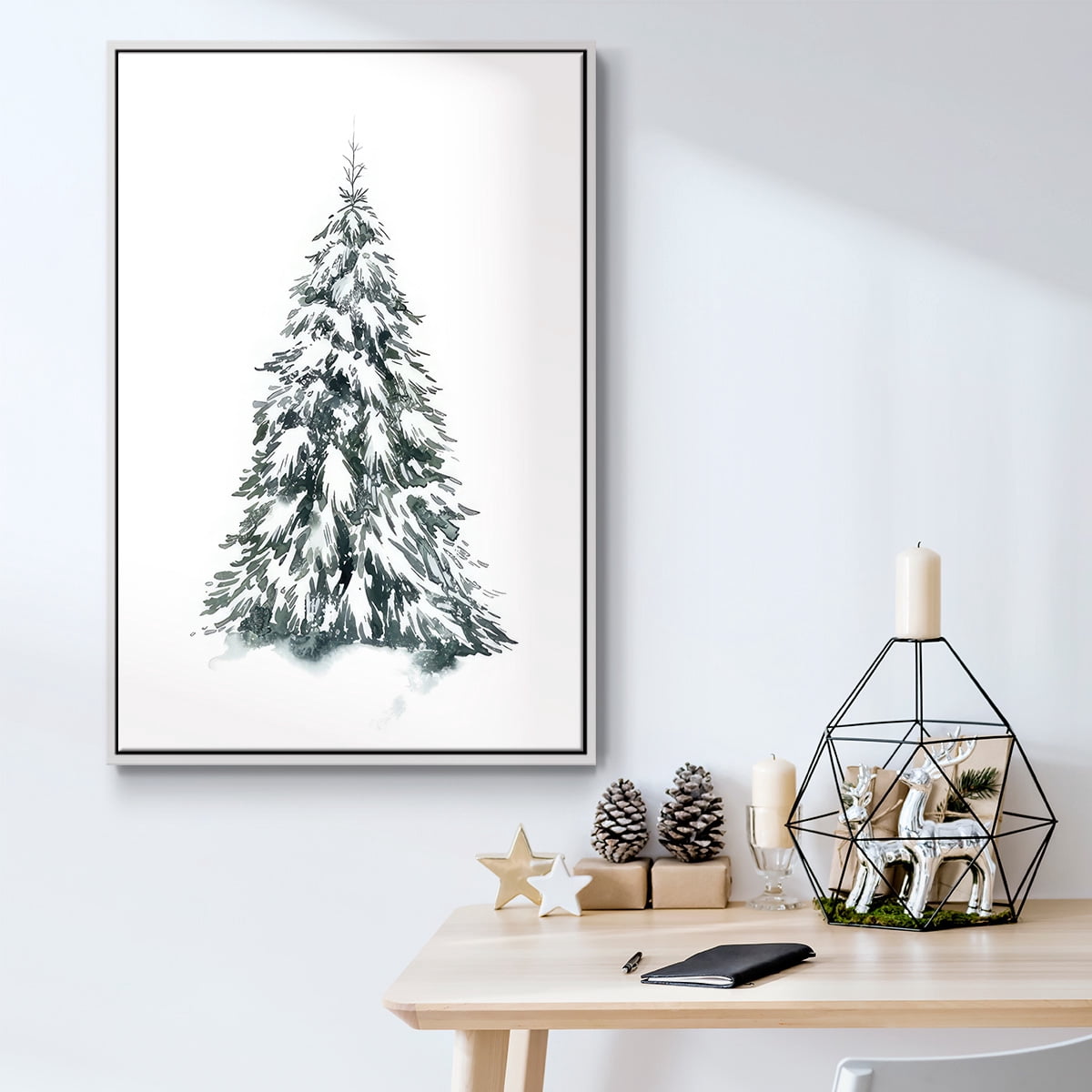 Blue Spruce II - Framed Gallery Wrapped Holiday Canvas - 17 x 25 - White Frame
