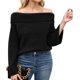 thumbnail image 2 of Suéter de Mujer con Hombros Descubiertos, Larga, Estilo Suéter de Punto Suelto, Ideal para Otoño de 2025. Negro L, 2 of 8