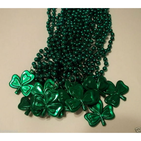 12 Green Shamrock St Patrick's Day Mardi Gras Bead Clover 1 Dozen